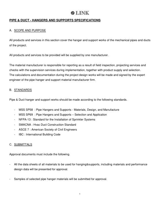 Pipe and Duct Support Specification