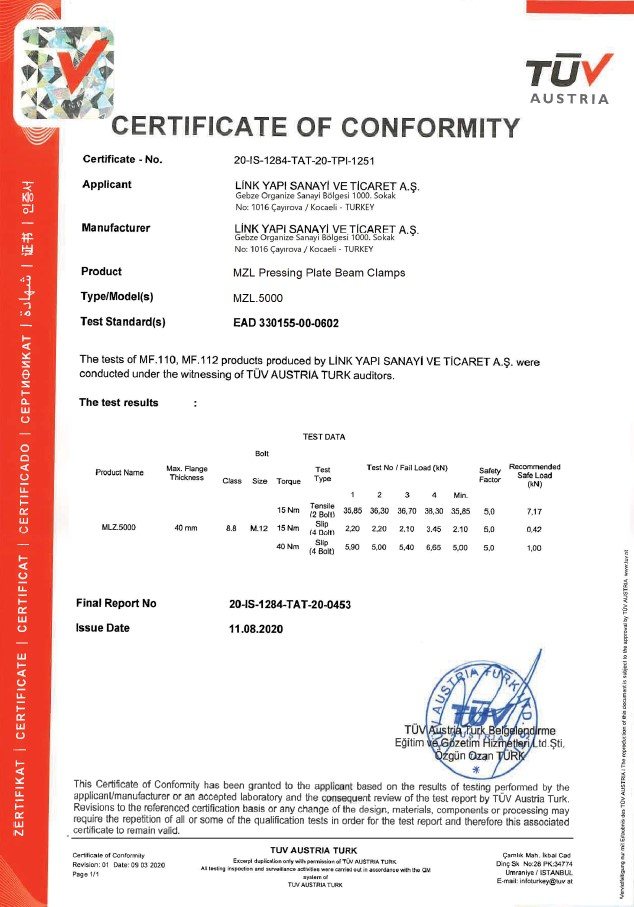 Baskı Plakası Kiriş Kenedi (MZL)